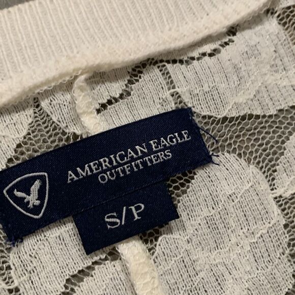 American Eagle  Cream Lace Inset Cardigan - Picture 10 of 11